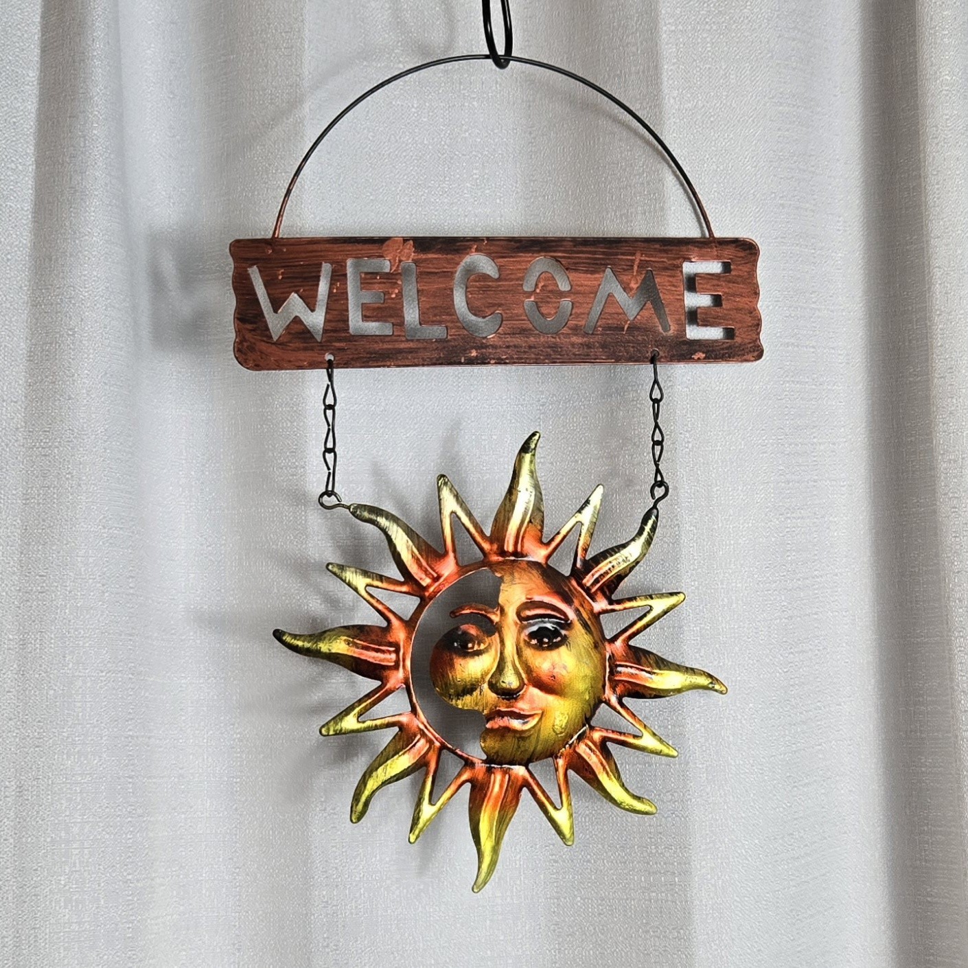 Celestial Sun Moon Metal Welcome Sign Vintage Y2K style