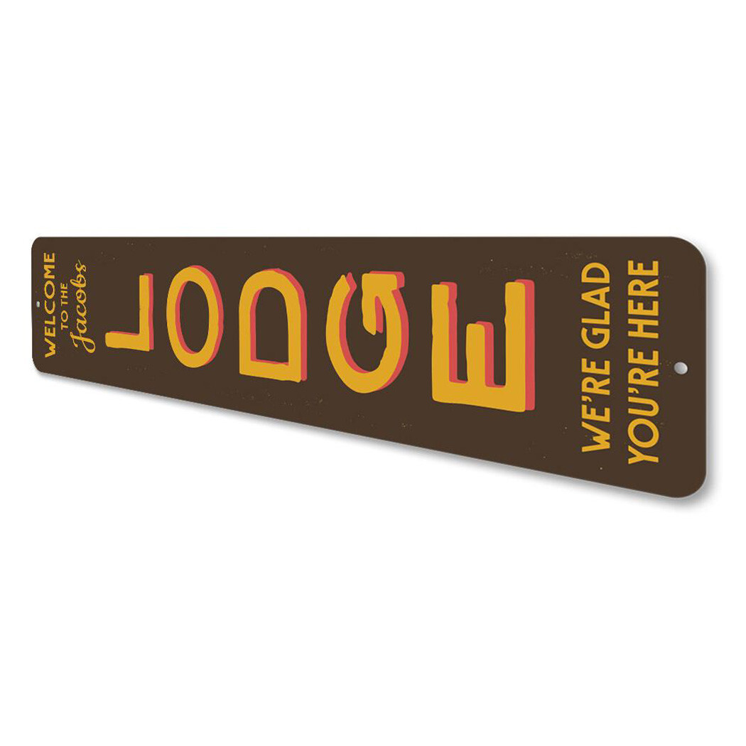 Welcome Lodge Vertical Sign, Personalized Family Last Name Ski Metal Decor Sign