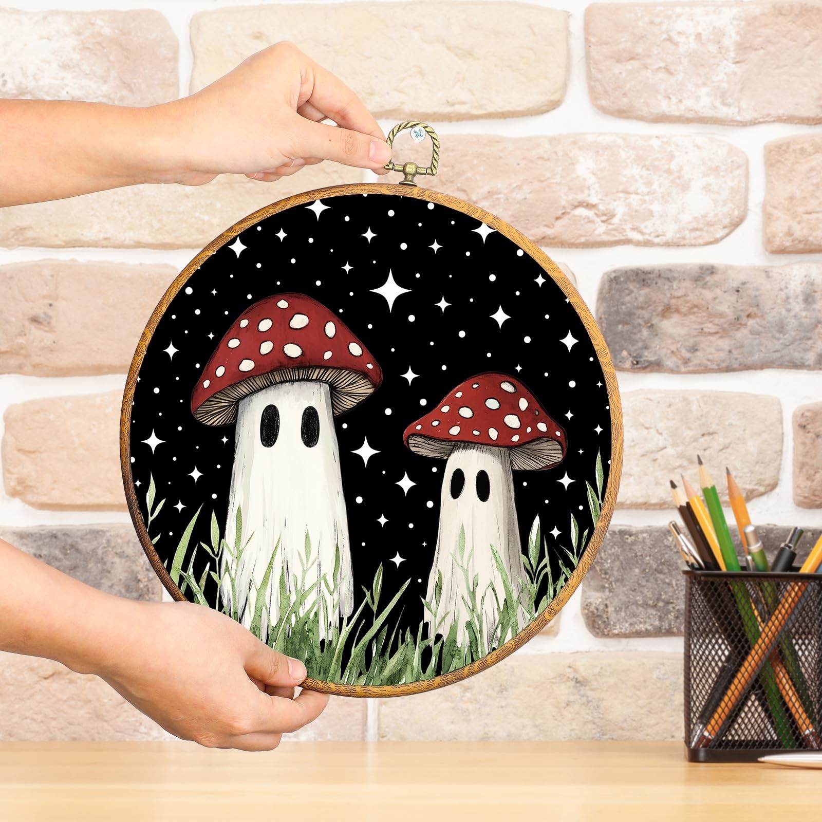 Mushroom Ghost Wall Decor with Hooks 9.84 Inch Boho Mushroom Hanging Door Sig…