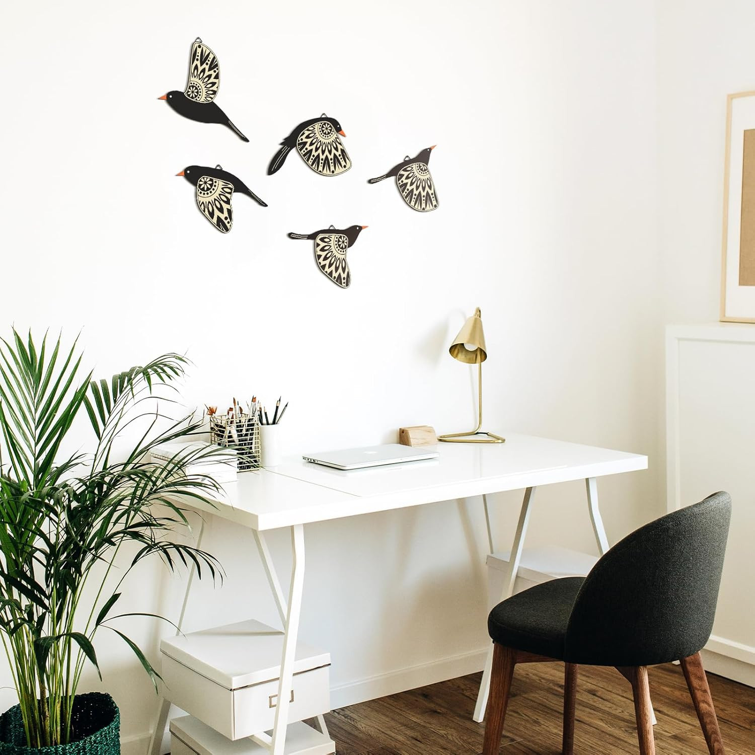 5 Pcs Wooden Bird Wall Art Wood Flying Birds Wall Decor Rustic Folk Art Scandina