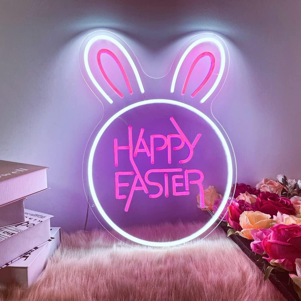 Personalized Easter Neon Sign – Bunny LED Light for Home & Party Decorations