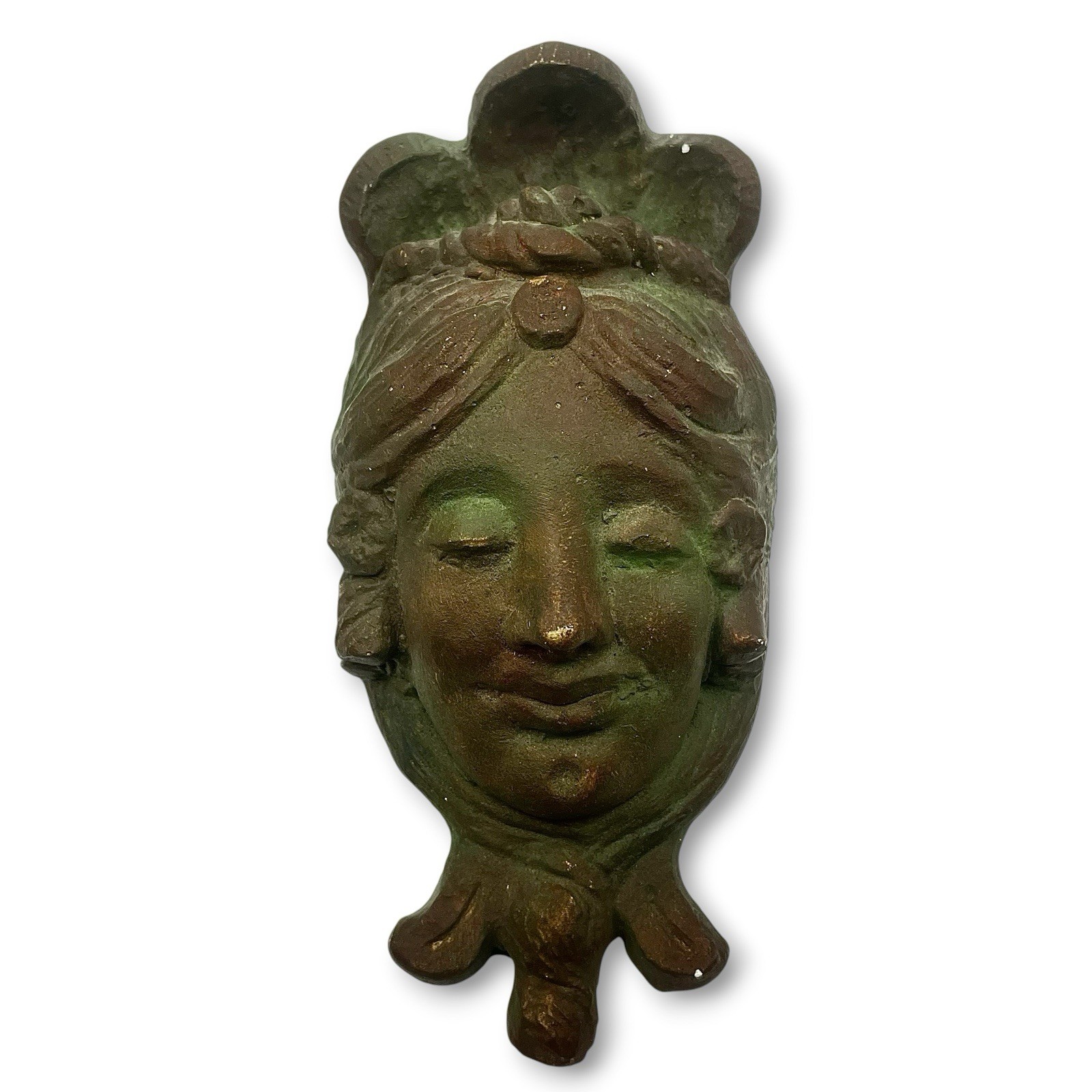 Classical Solid Chalkware Plaster LADY FACE Wall Hanging Antique Bronzed EUC