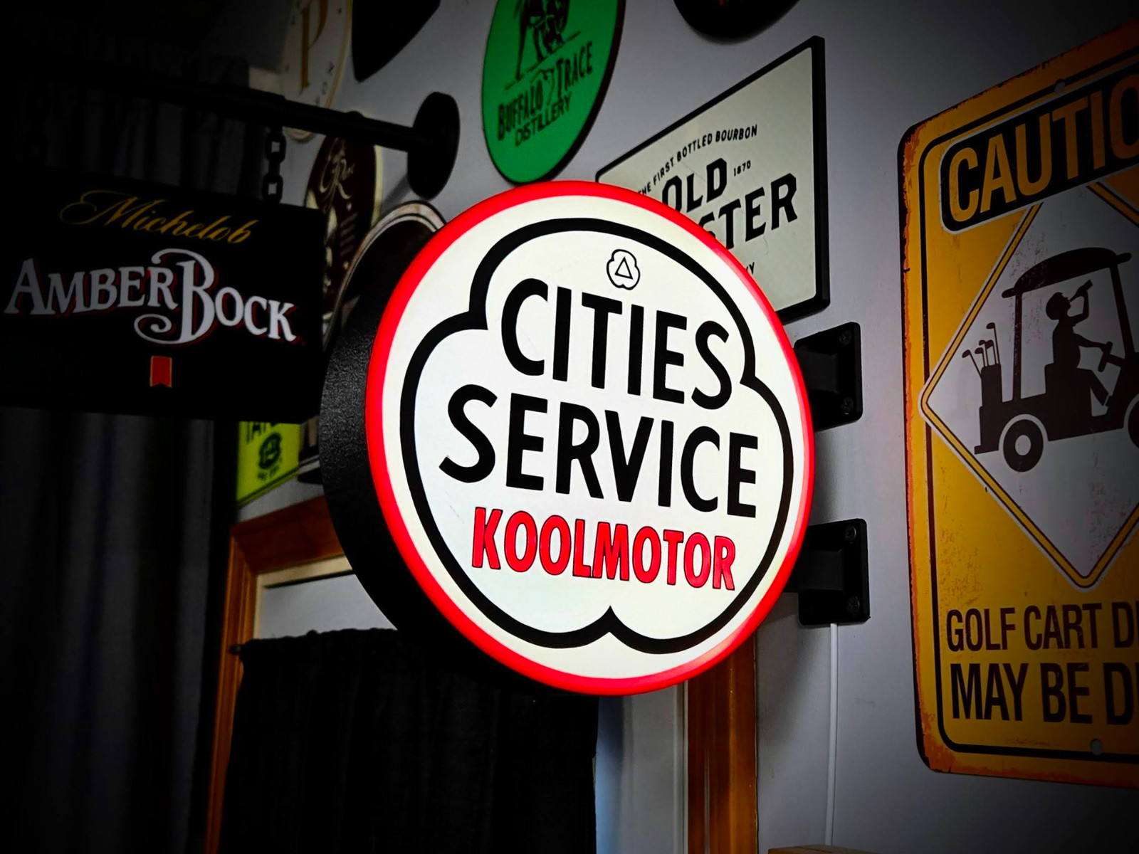 Cities Service LED Lightbox Sign 3D Printed Round Wall Mount Man Cave