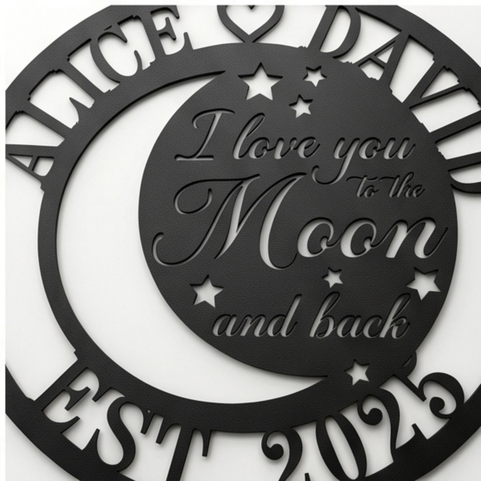 Personalized Moon & Stars Metal Sign, Custom Couple Wall Art, Anniversary Gift