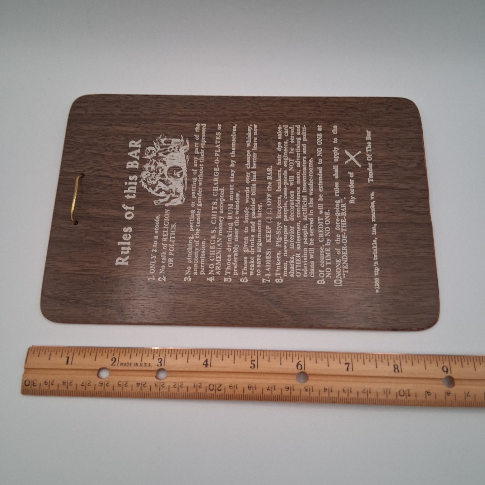 Vintage 60s Rules of This Bar Wooden Sign Plaque Funny 9″ X 6” Composite Wood