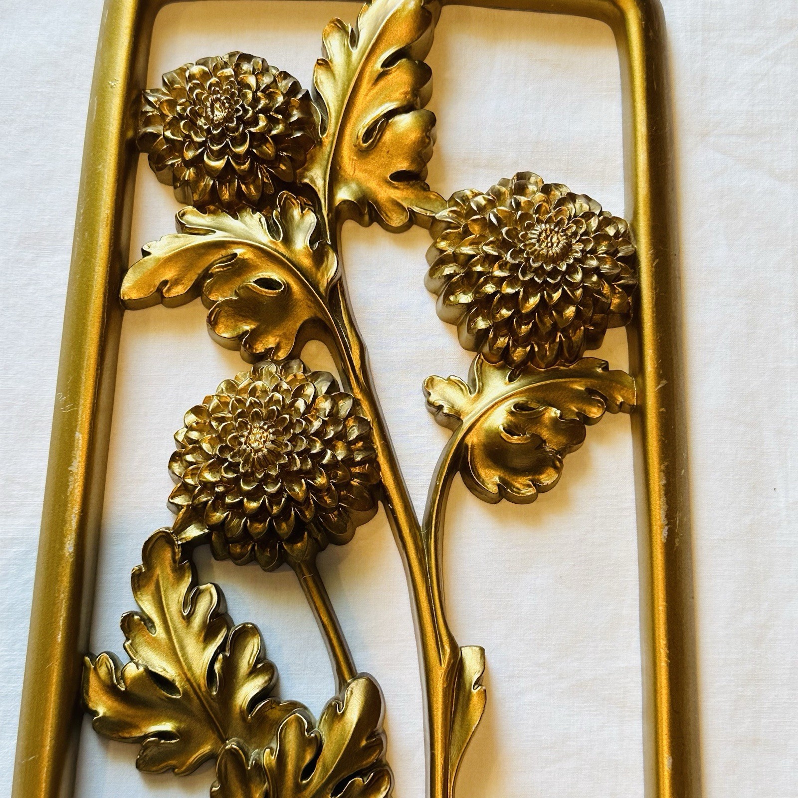 4 Vtg Panels Syrco Four Seasons Gold Wall Plaques Art Hangings Floral MCM 1954