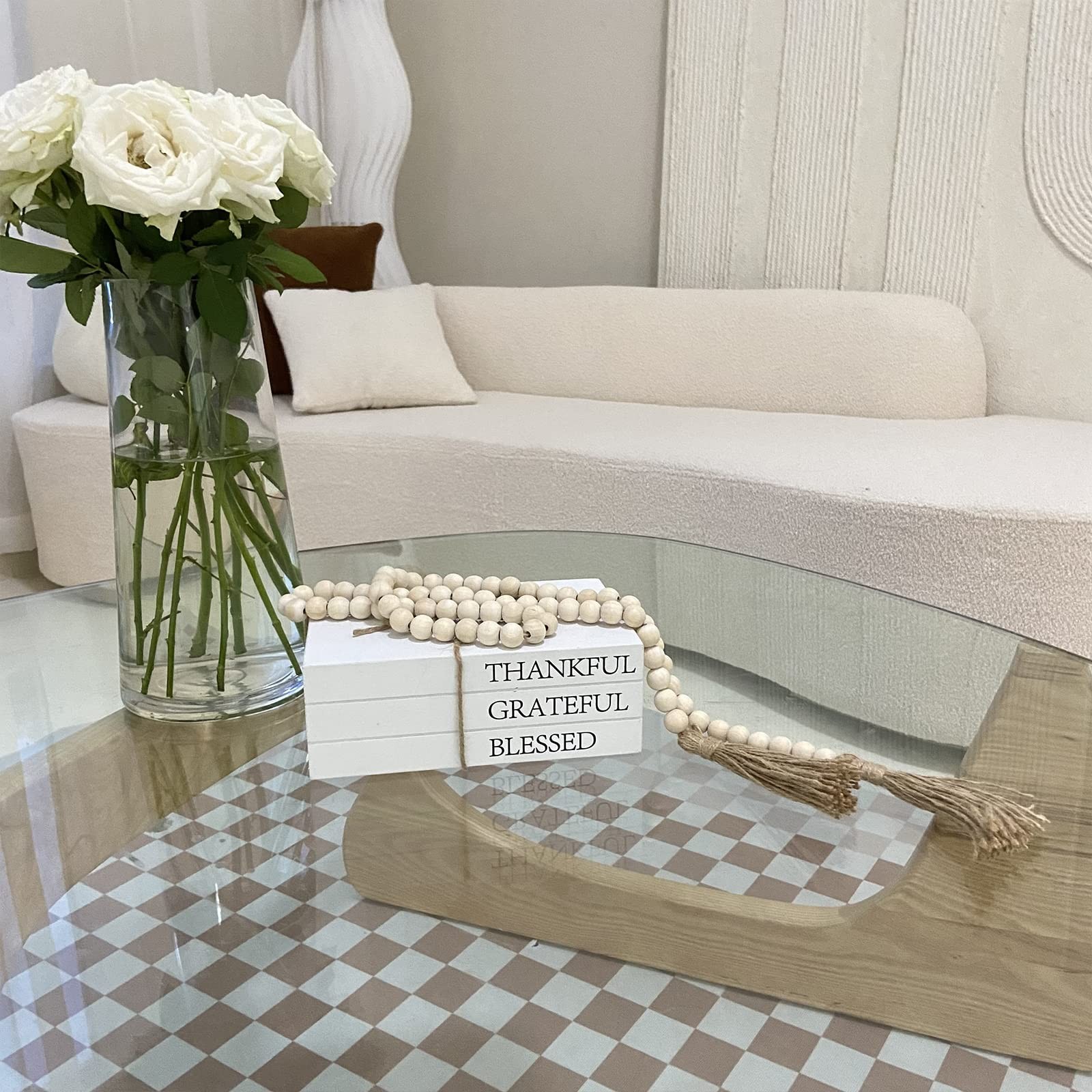 White Faux Books Set, Stacked Decor, Farmhouse Style, Beige