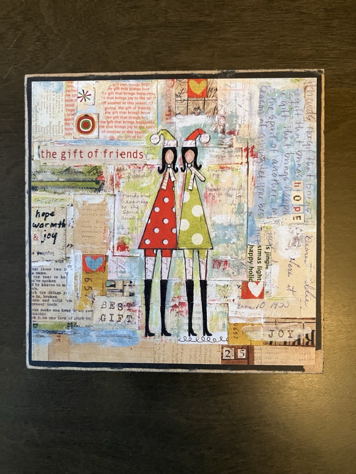 Vintage Girl Designs Christmas Wood Block Art “Gift of Friends” Handmade Decor