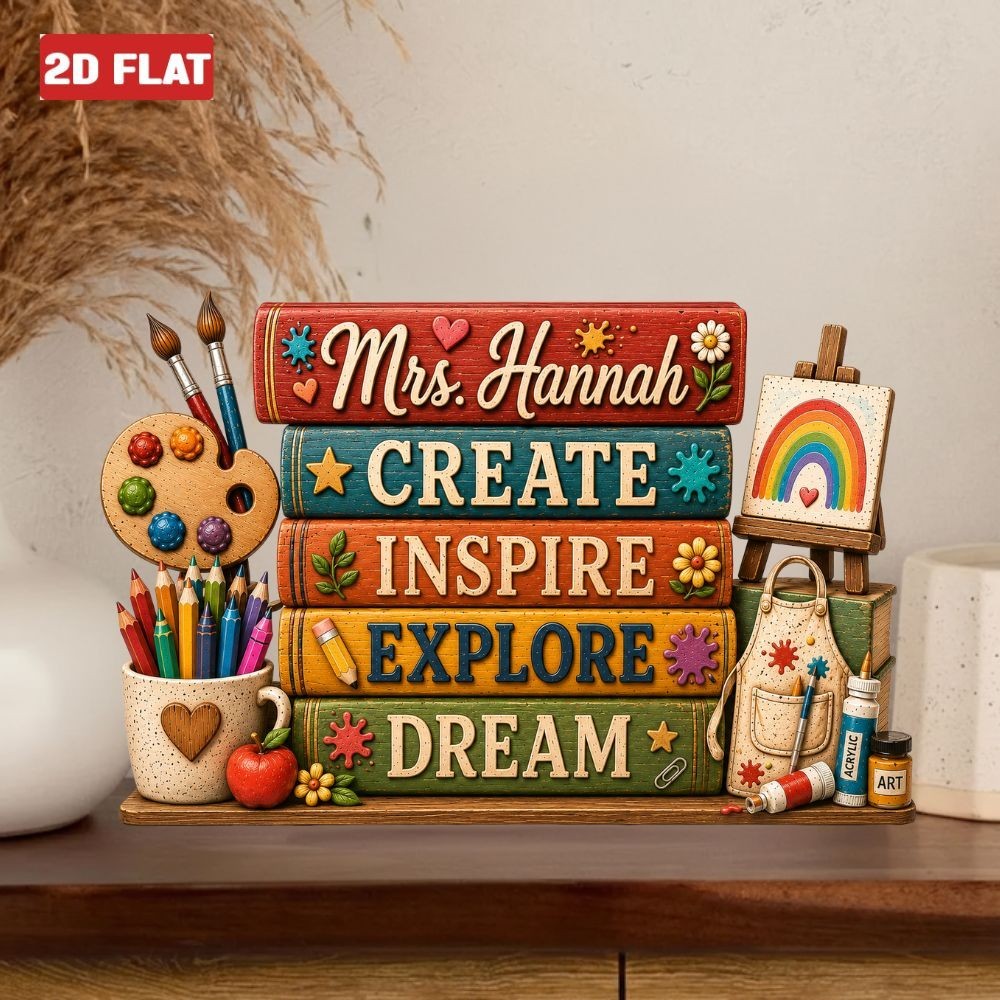 Personalized Art Teacher 2D FLAT Wooden Block Back To School Classroom Decor