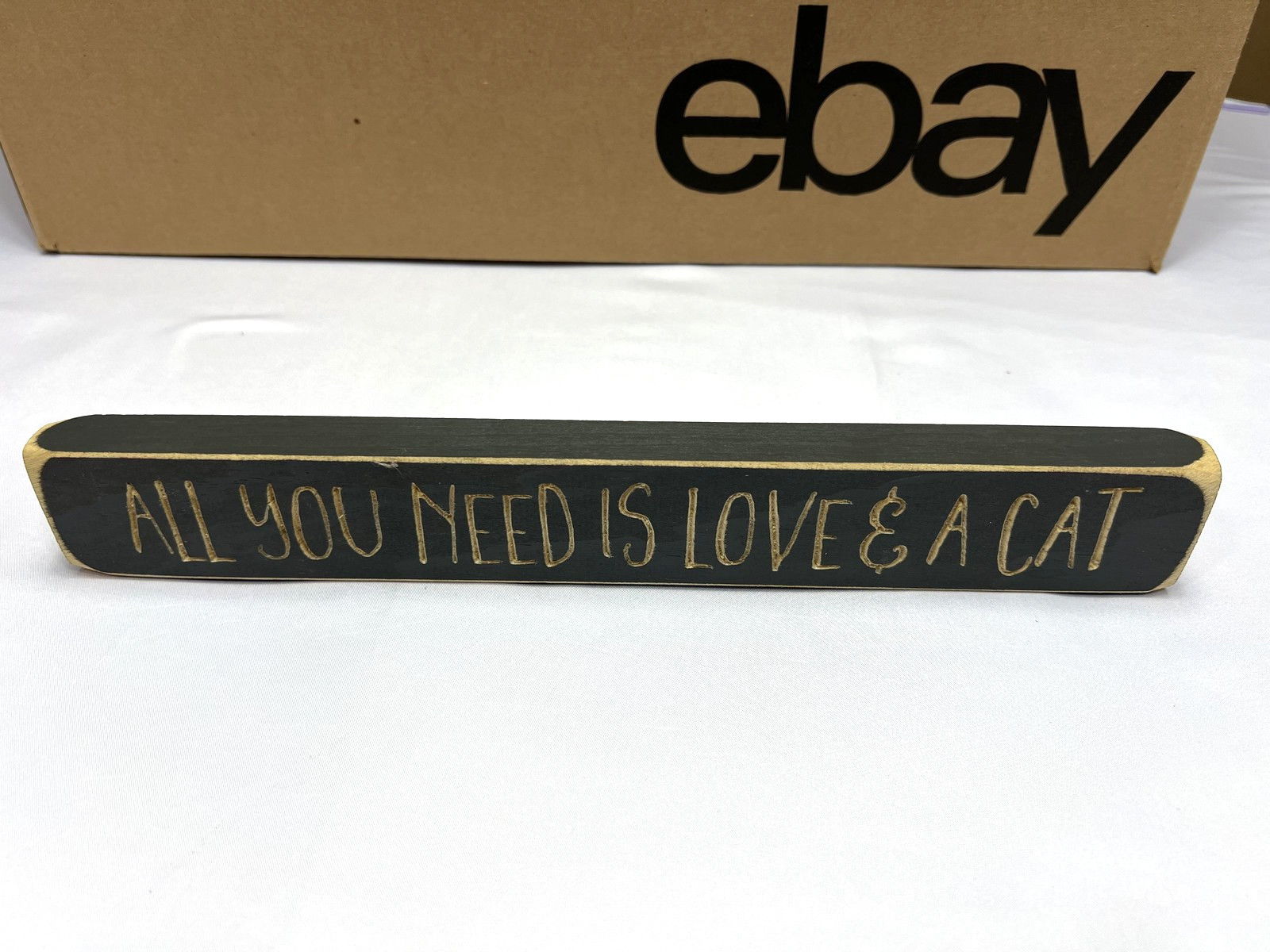 Cat Lover Wood Signs Set Home Decor Made in USA Funny Gifts Rustic Shelf Sitter