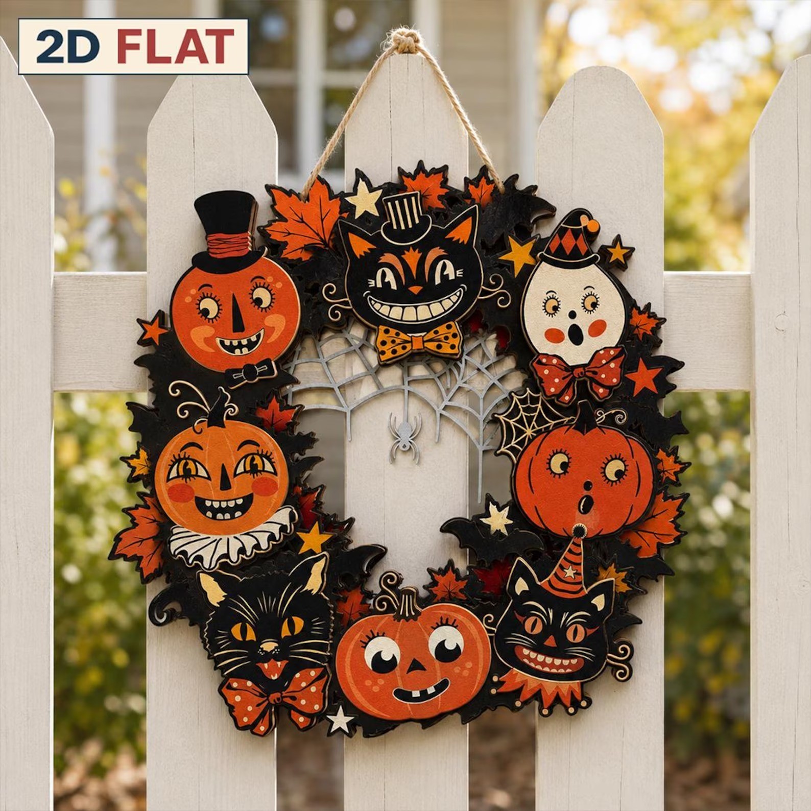Halloween Wooden Wreath, Halloween Door Hanger, Vintage Halloween Decor Outdoor