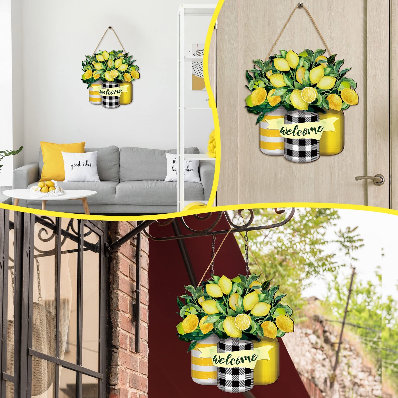 Summer Decorations Lemon Welcome Wooden Door Wall Hanging Sign Gift