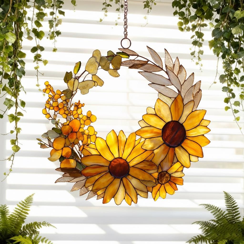 Sunflower Suncatcher Wreath-Shaped Floral, Sunflower Acrylic Mother’s Day Gift
