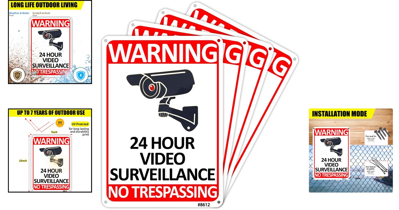 10×7 Inch Durable No Trespassing Signs – 4-Pack Metal Security for Your Property