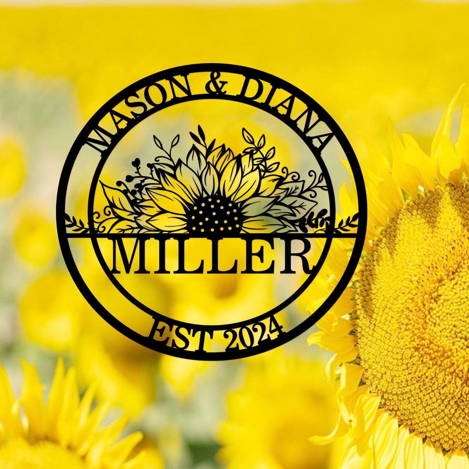 Personalized Family Name Metal Sign, Sunflower Wall Decor Gift