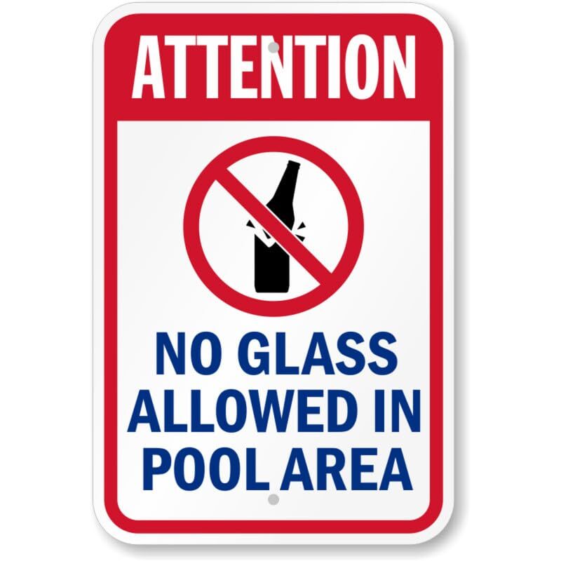 Attention No Glass Allowed Pool Aluminum Weatherproof Sign p792