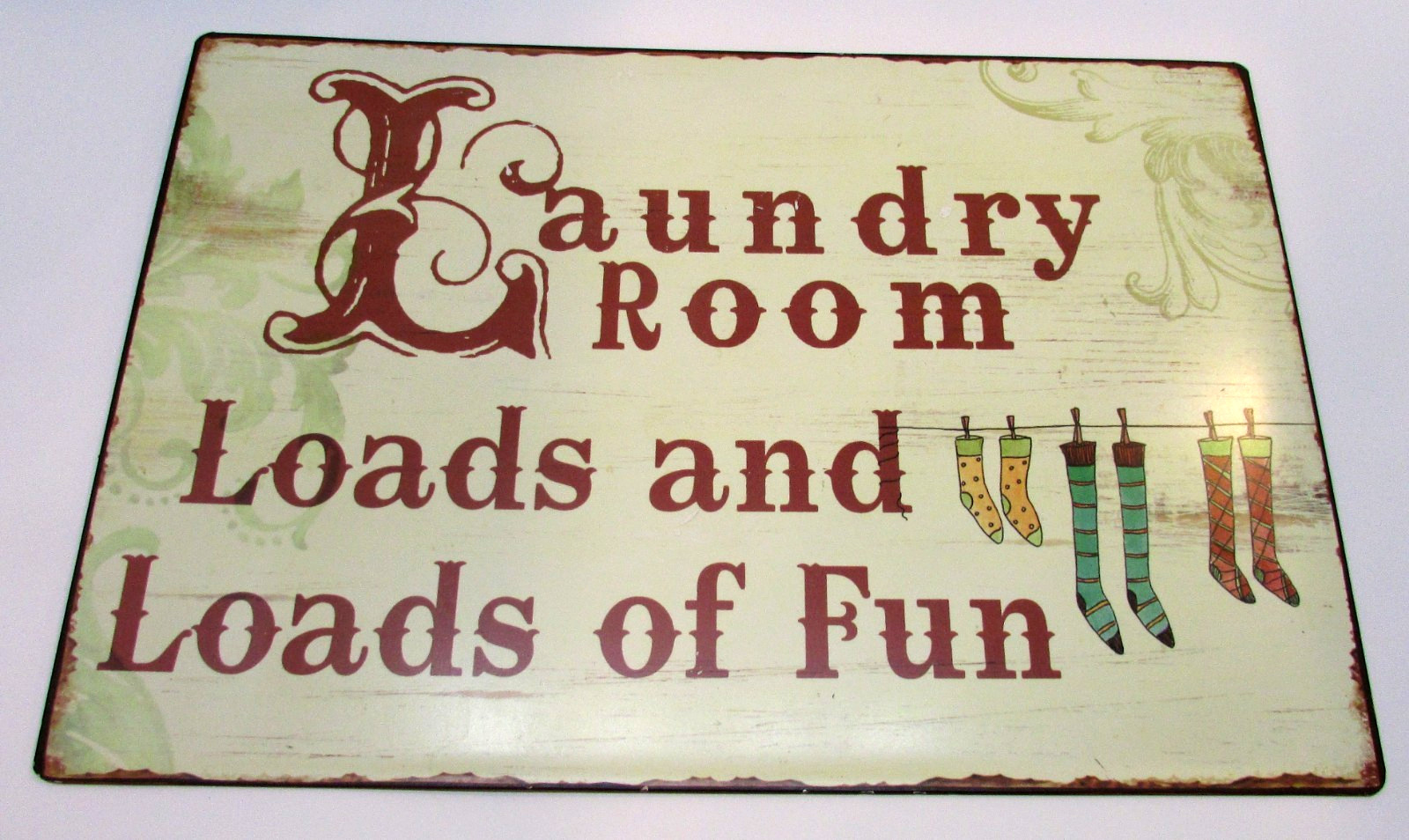 Laundry Room Loads and Loads of Fun 10×14 Intentionally Distressed 90’s Tin Sign