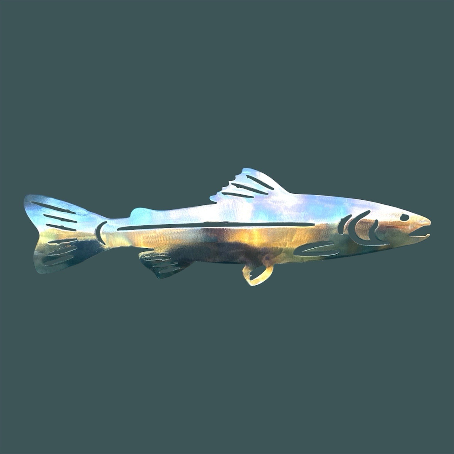 Metal Fish Wall, Yard art flame finish high gloss clear coat. Hand bent for 3-fx