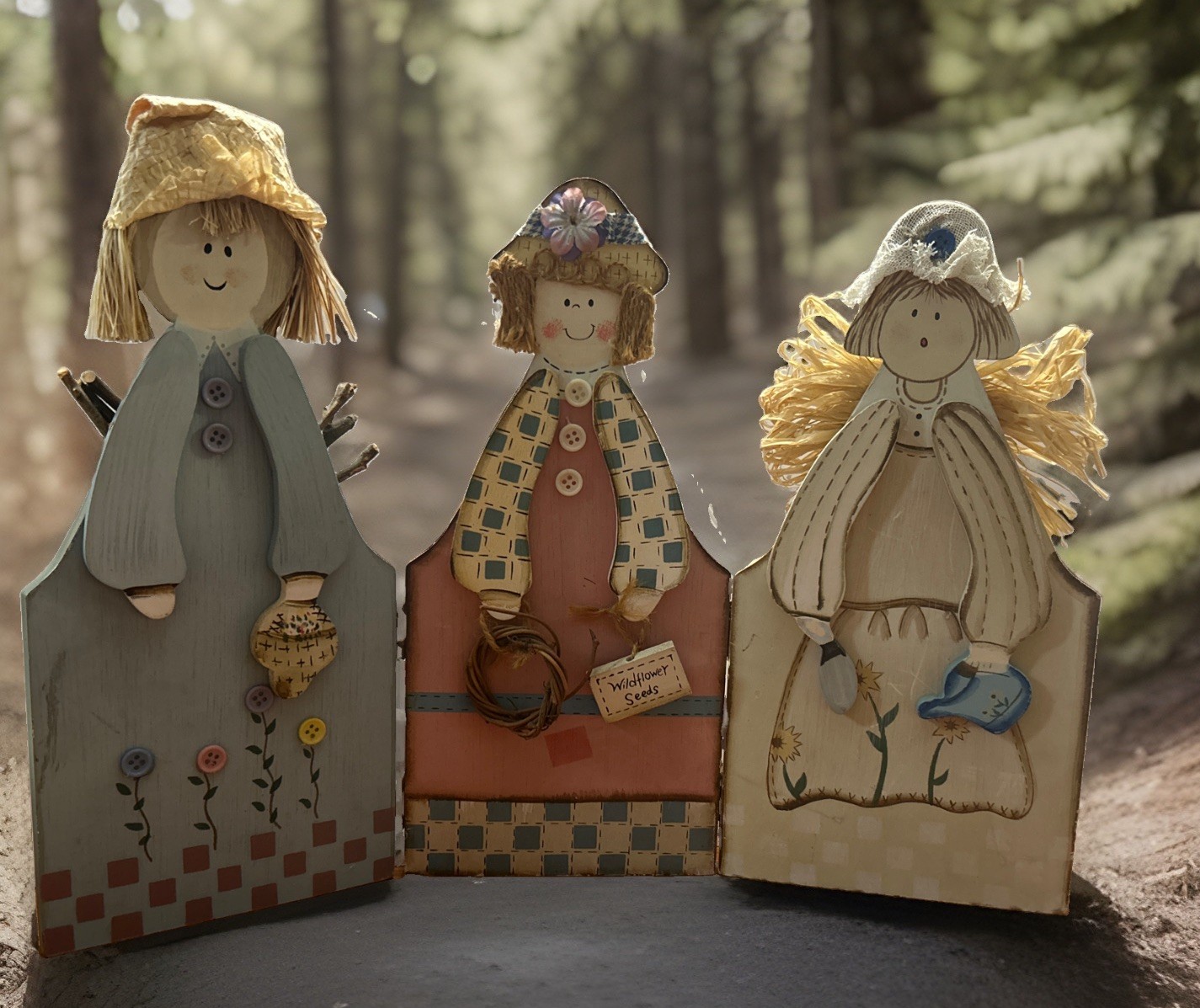 Country Rustic Angel Trio Spring Garden Table Top Decoration Cottage Core