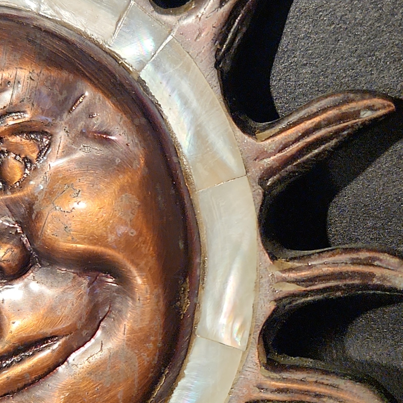 2 VTG Brass Celestial Sun and Moon Wall Plaques with Mother of Pearl Inlay India