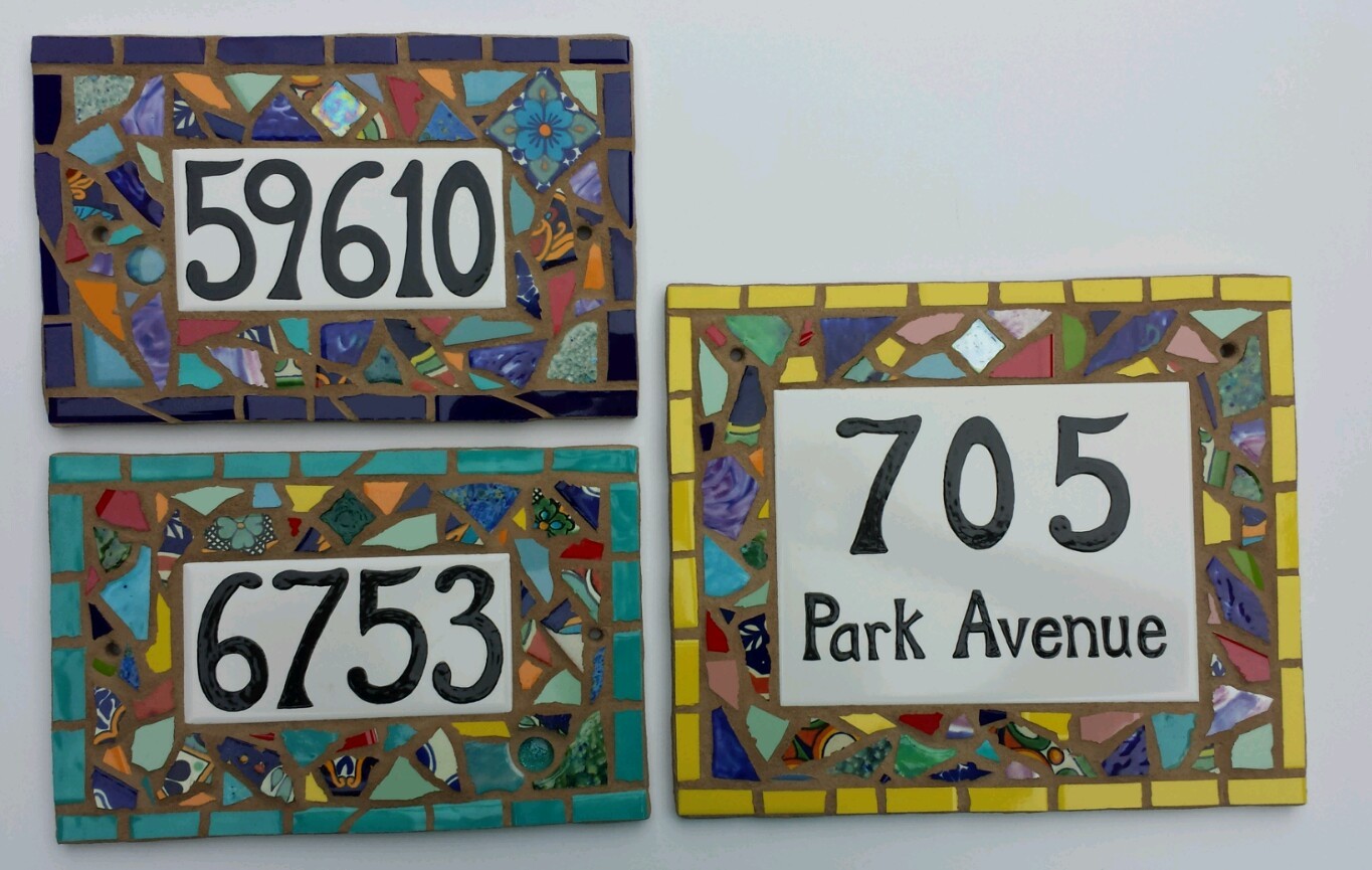 Custom TILE MOSAIC HOUSE NUMBER Address Sign NAME PLAQUE Mosaic Art HAND MADE