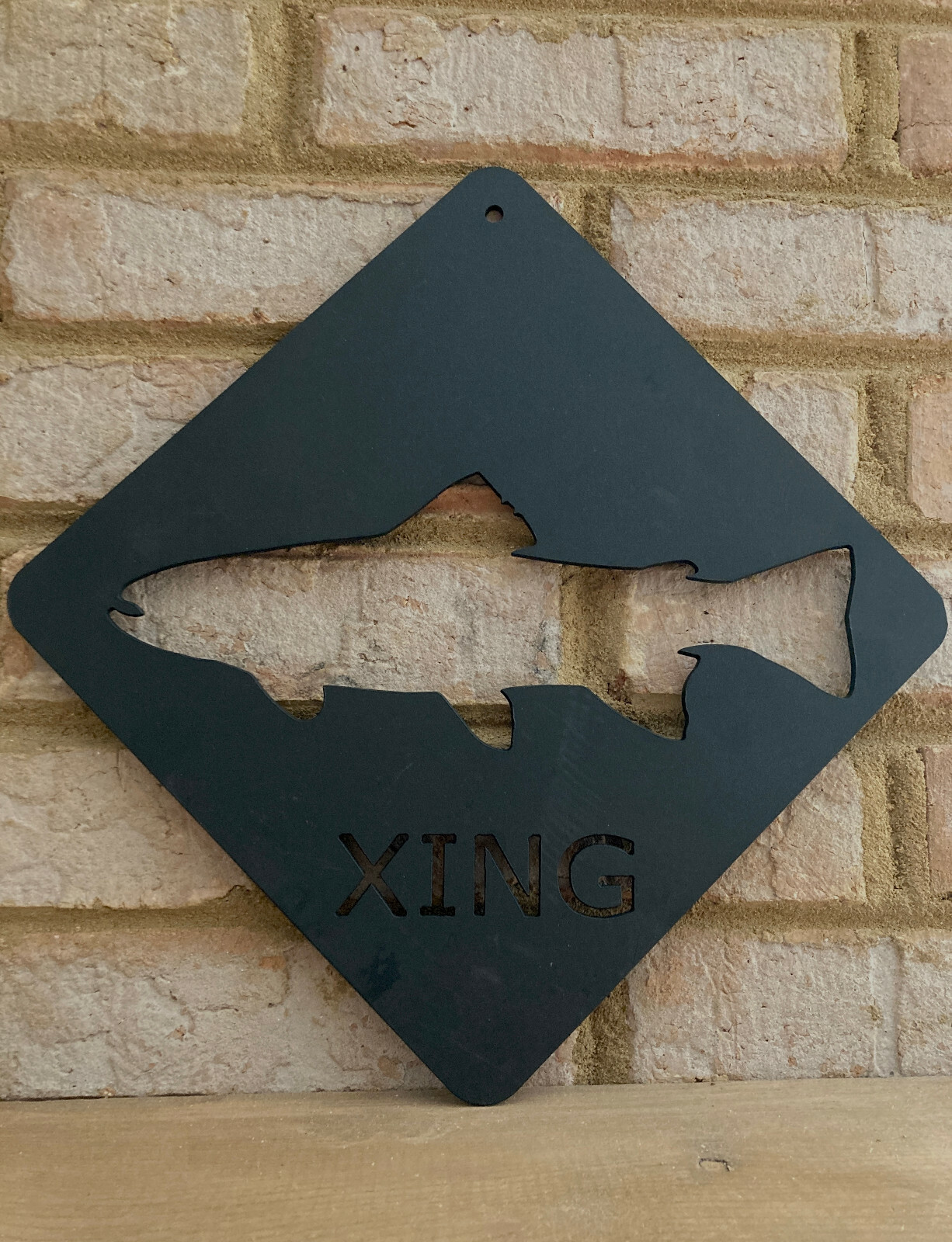 Fish Xing- Black Powder Coated Statement Wall Sign Art – 9.5″x9.5″ x 1/8″ Thick