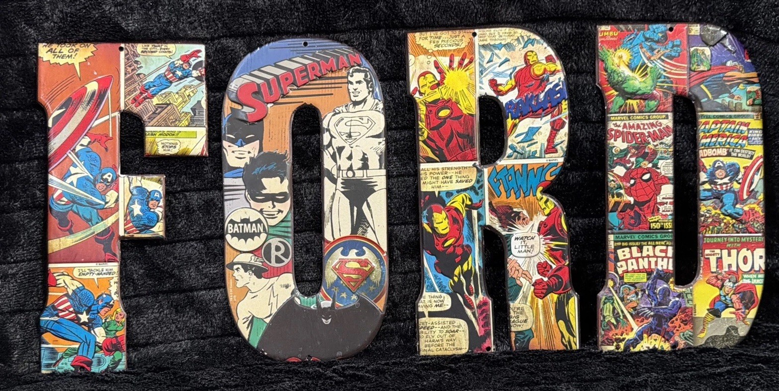 Marvel Metal Letters Comic Print “F.O.R.D” Hobby Lobby -10×5 in Superman Thor…