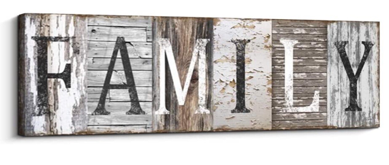 Family Canvas Wood Art Print Home Wall Decor Any Room 6×17” Wide Rustic Vintage