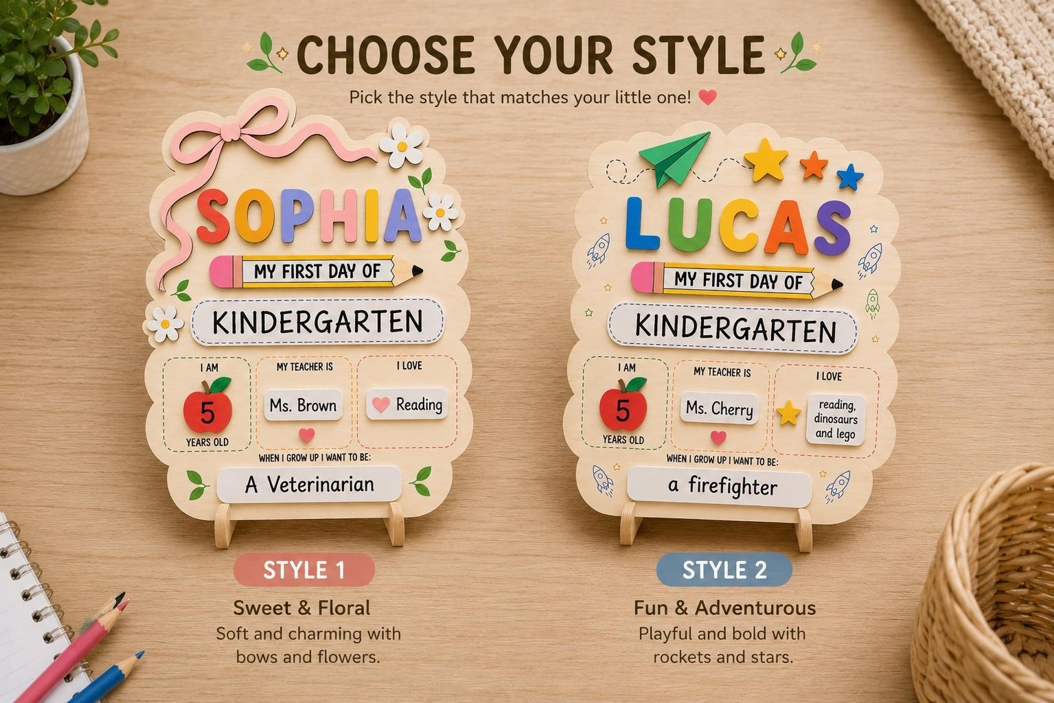 Custom First Day Kindergarten Sign, Personalized School Photo Board
