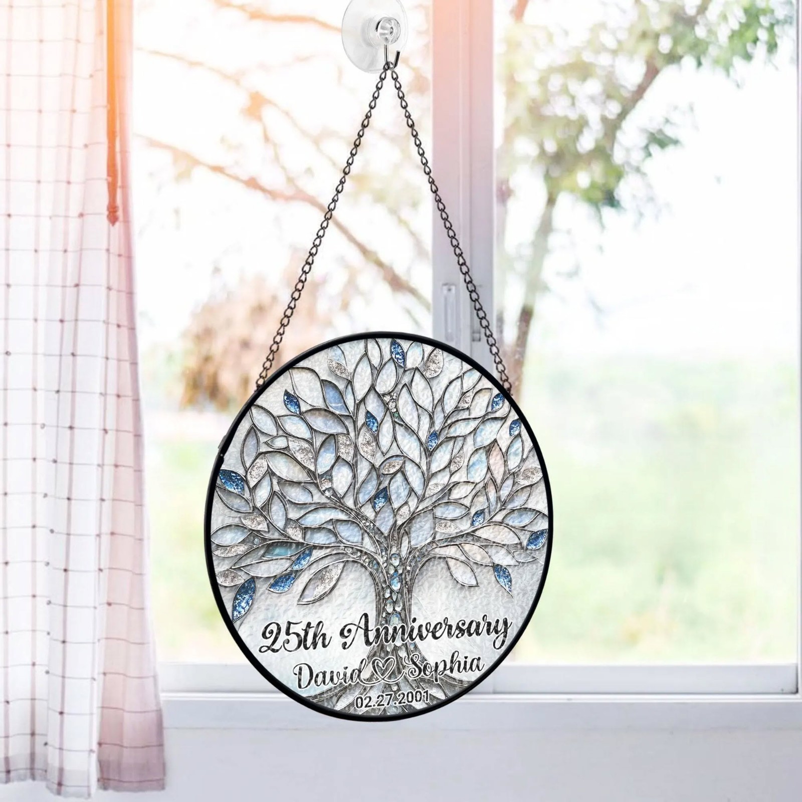 Personalized 25th Wedding Anniversary Suncatcher Silver Keepsake Gift Couple