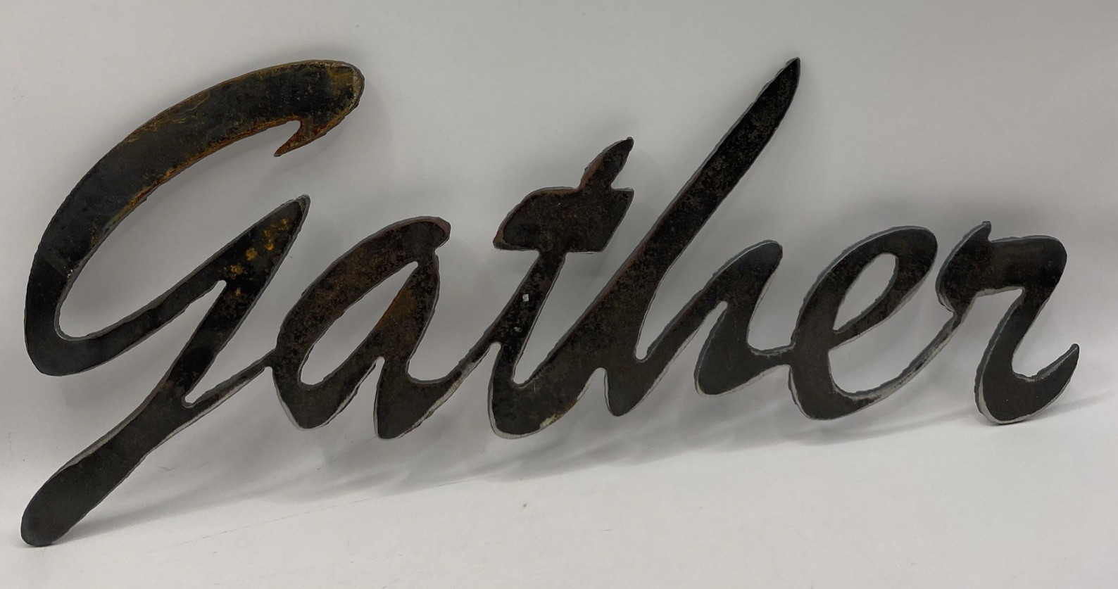 Gather Sign Word Art Home Decor Wall Hang Heavy Metal Cursive Script Typography
