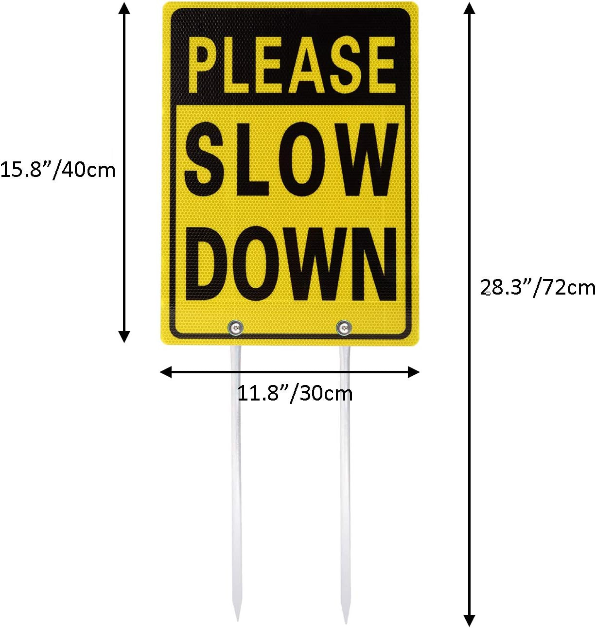 Please Slow down Sign, 16 Inch X 12 Inch/28 Inch High, Double Sided Aluminum Ref