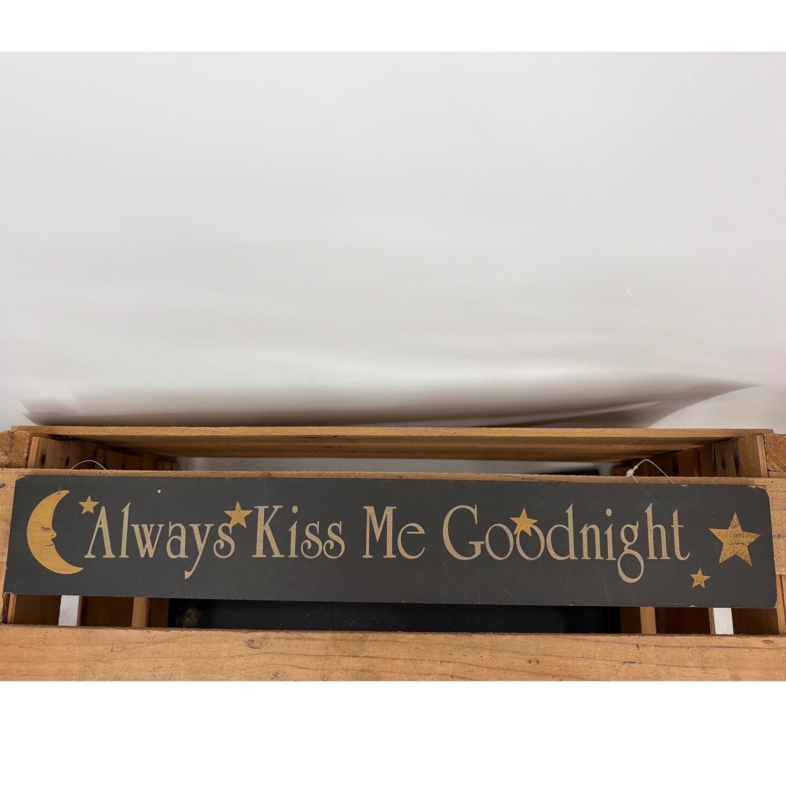 Always Kiss Me Goodnight Wood Wall Sign Black Gold 23.5in Rustic Farmhouse