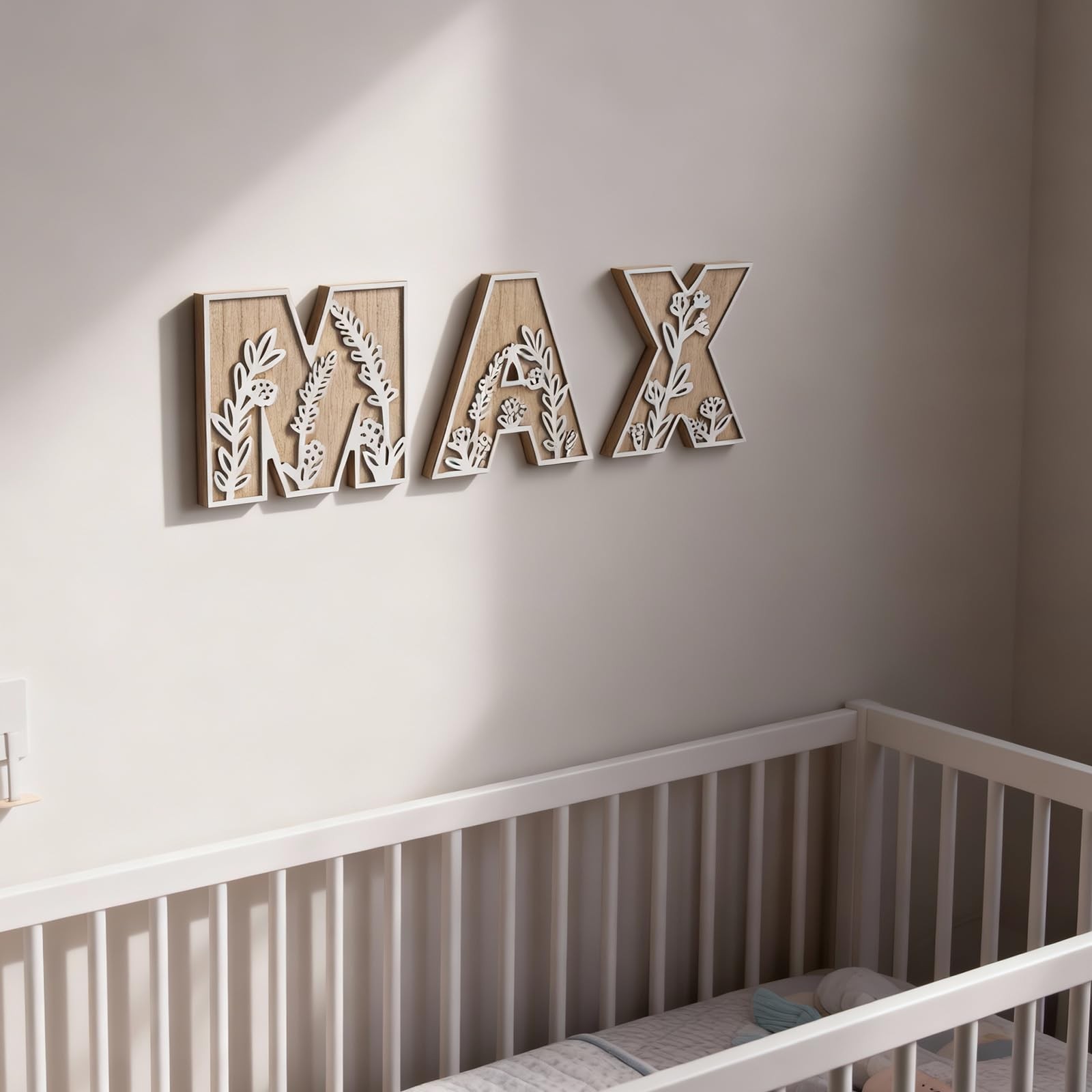 3D Layered Floral Wooden Letters for Wall Decor, 4.9″ Name Sign for Nursery, …