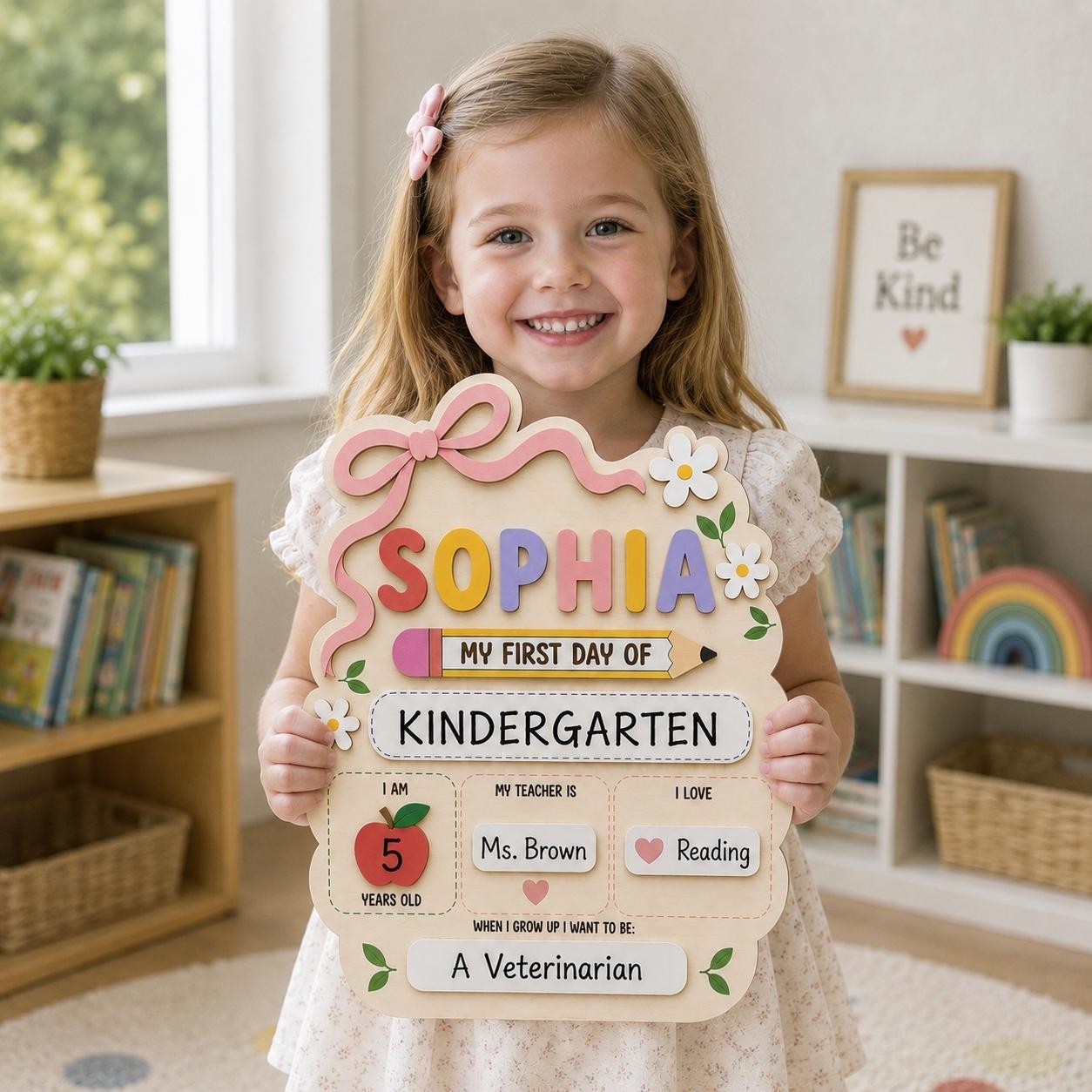 Custom First Day Kindergarten Sign, Personalized School Photo Board