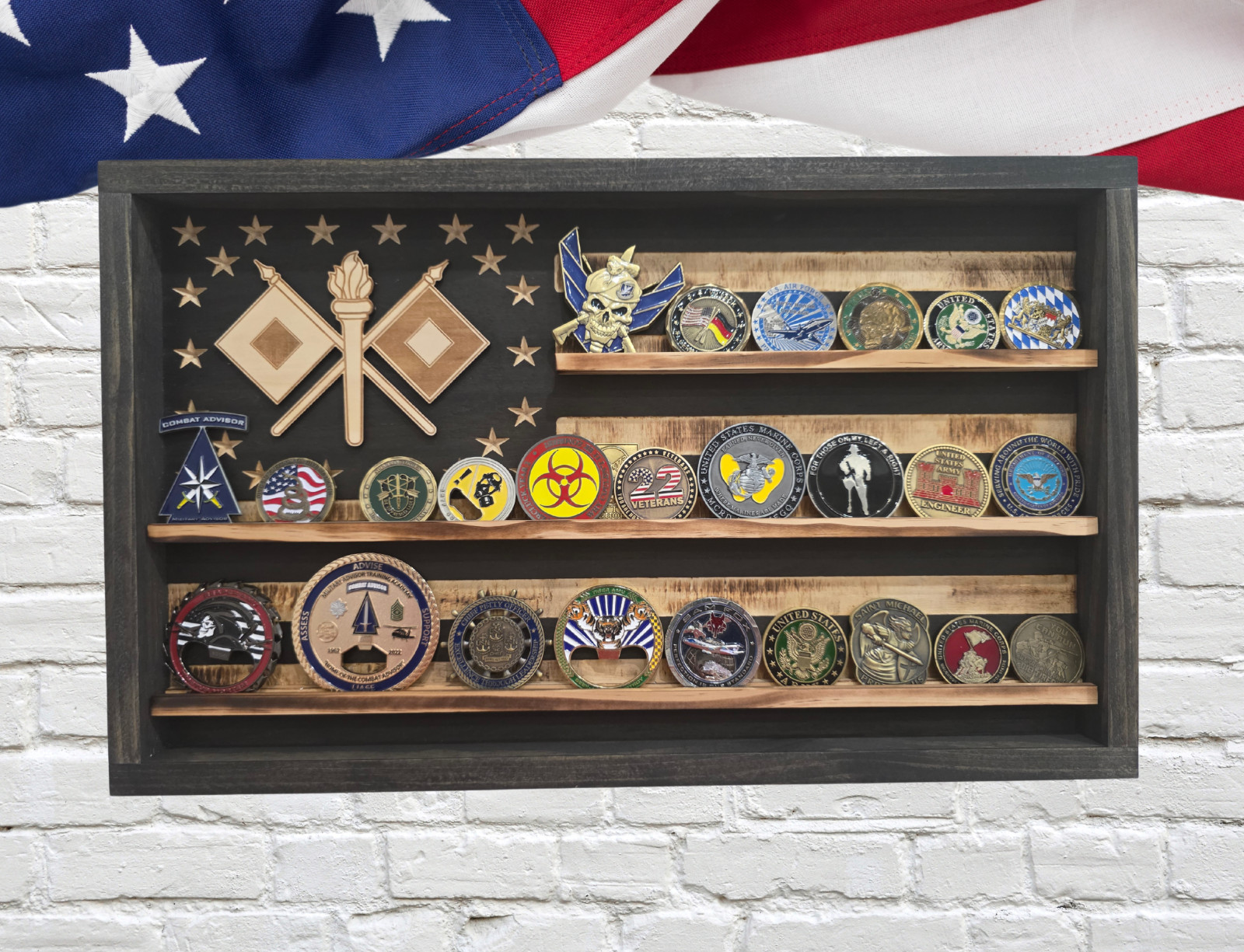 US Army Signal Corps Coin Flag Display | Handmade USA Challenge Coin Holder
