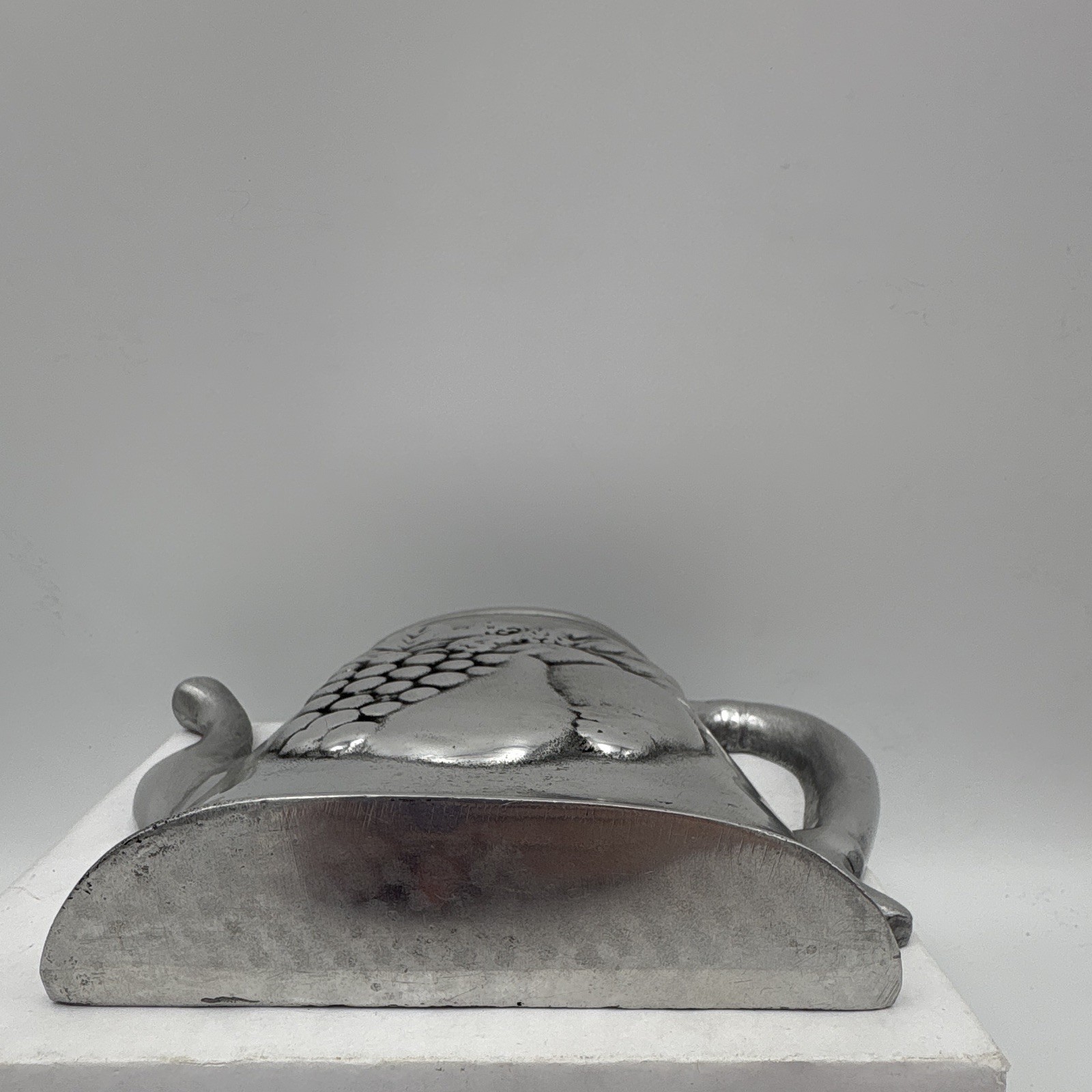 Silver Polished Metal Wall decor, Embossed Fruit & Grapes Motif 6 oz