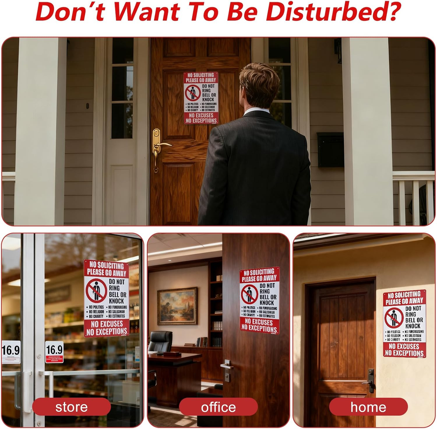 No Soliciting Sign for House,No Soliciting Signs for Home，Do Not Knock Please Do