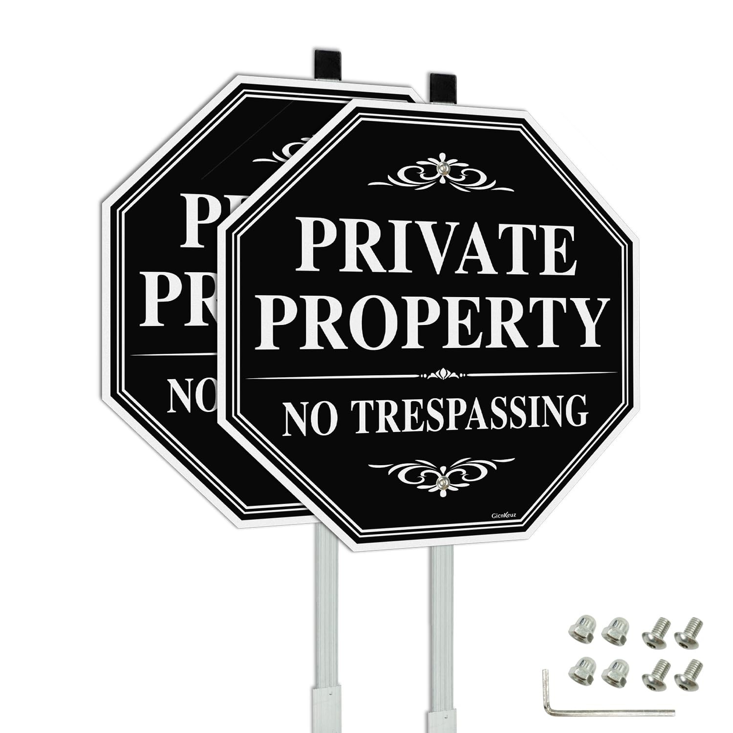 Large No Trespassing Signs Private Property Sign with 36″ Metal Stakes, 12″x1…