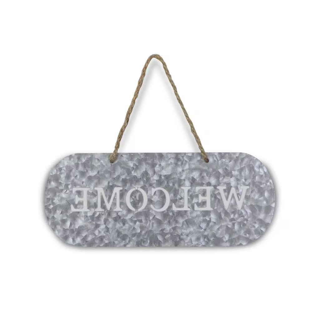 11 In. X 4.5 In. Grey Handcrafted Welcome Galvanized Metal Wall Art 1-Piece