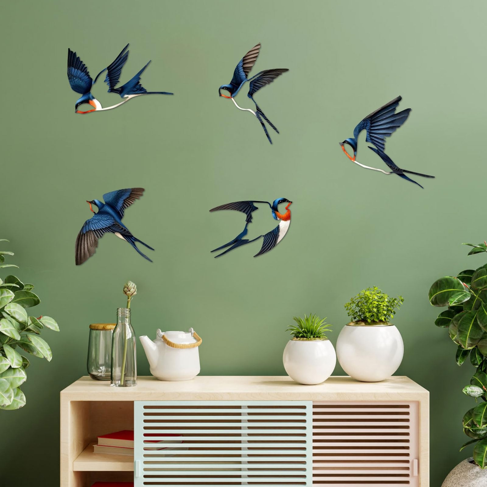 5 Pcs Metal Birds Wall Decor, Vintage colors Birds Metal Wall Art Outdoor Han…