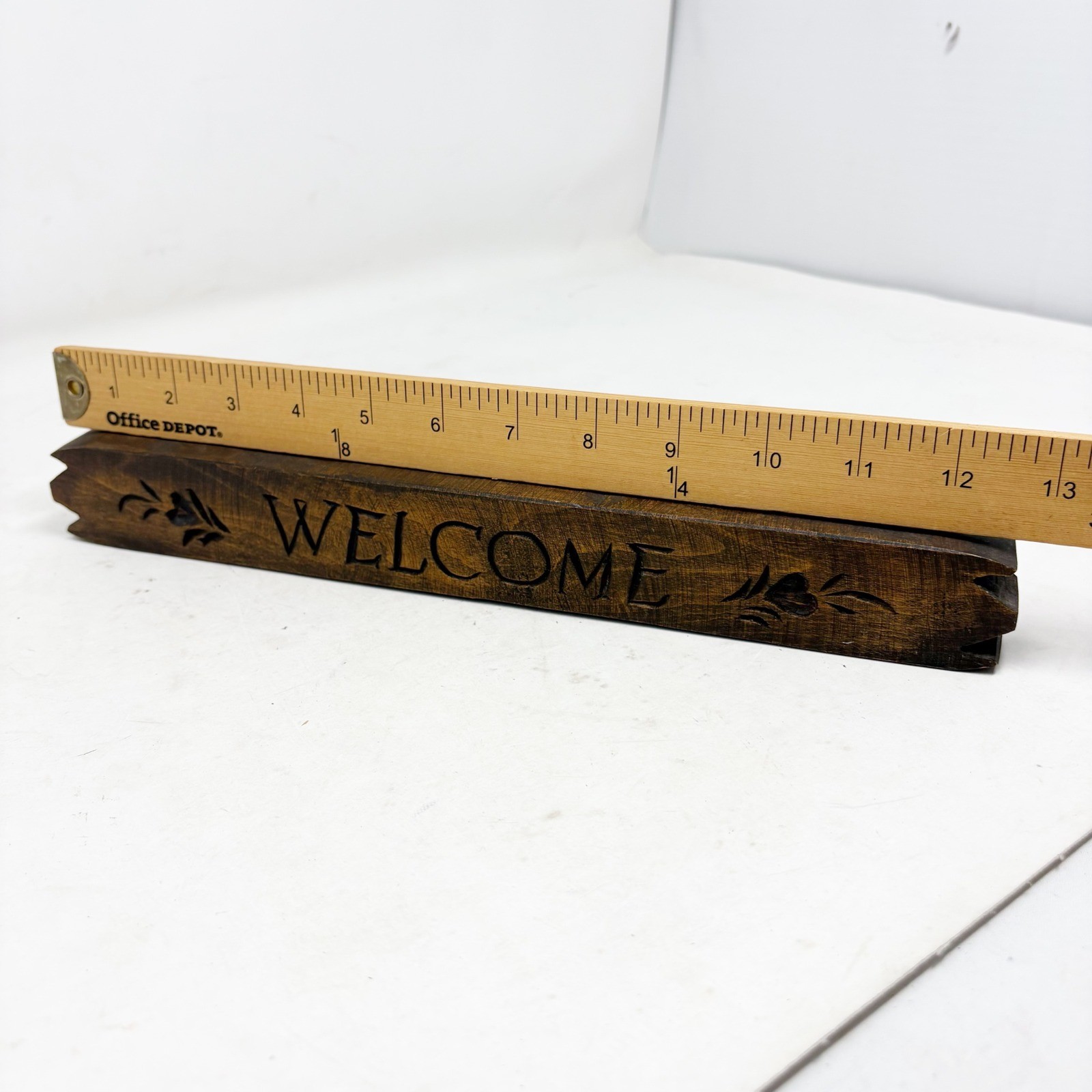 Vintage 1973 Over the Door Carved Wood Welcome Sign Cottagecore 12.5in