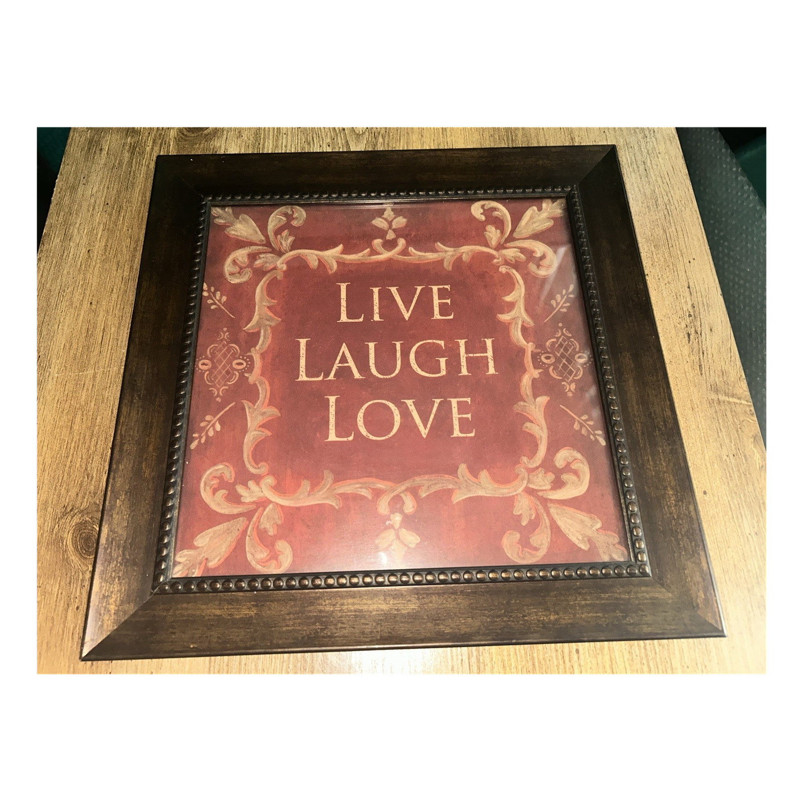 Mainstays Live Laugh Love Framed Decorative Wall Plaque Glass Wood Floral Square