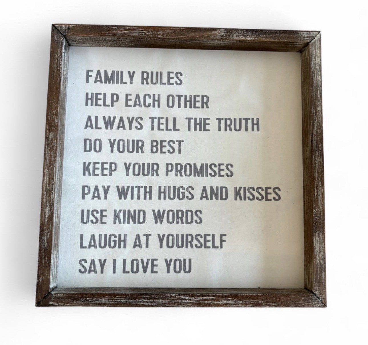 Family Rules sign. See photos for measurements.
