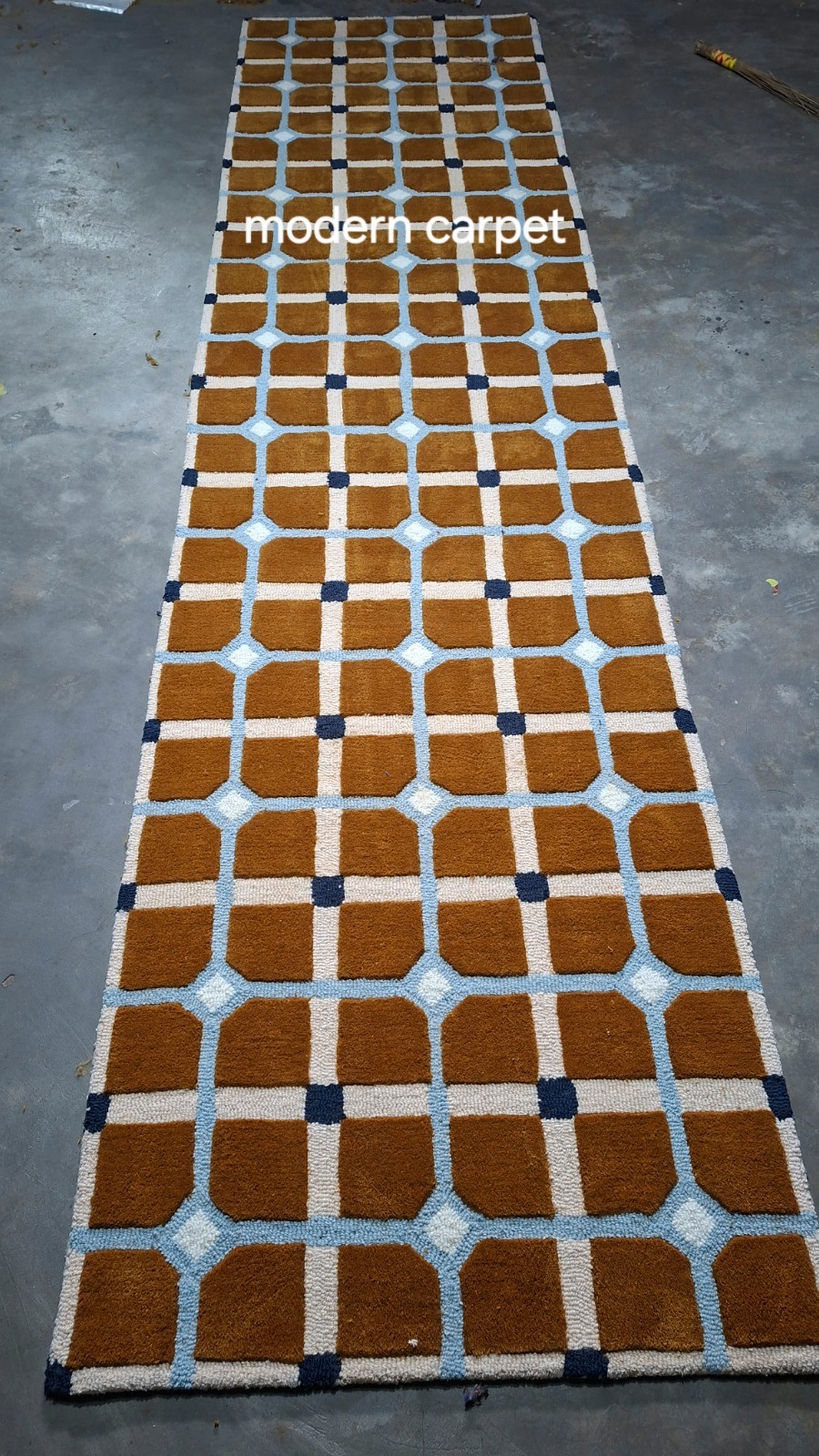 Mid Century Modern Geometric Area Rug Brown Blue Lattice Carpet Living Room 8×10