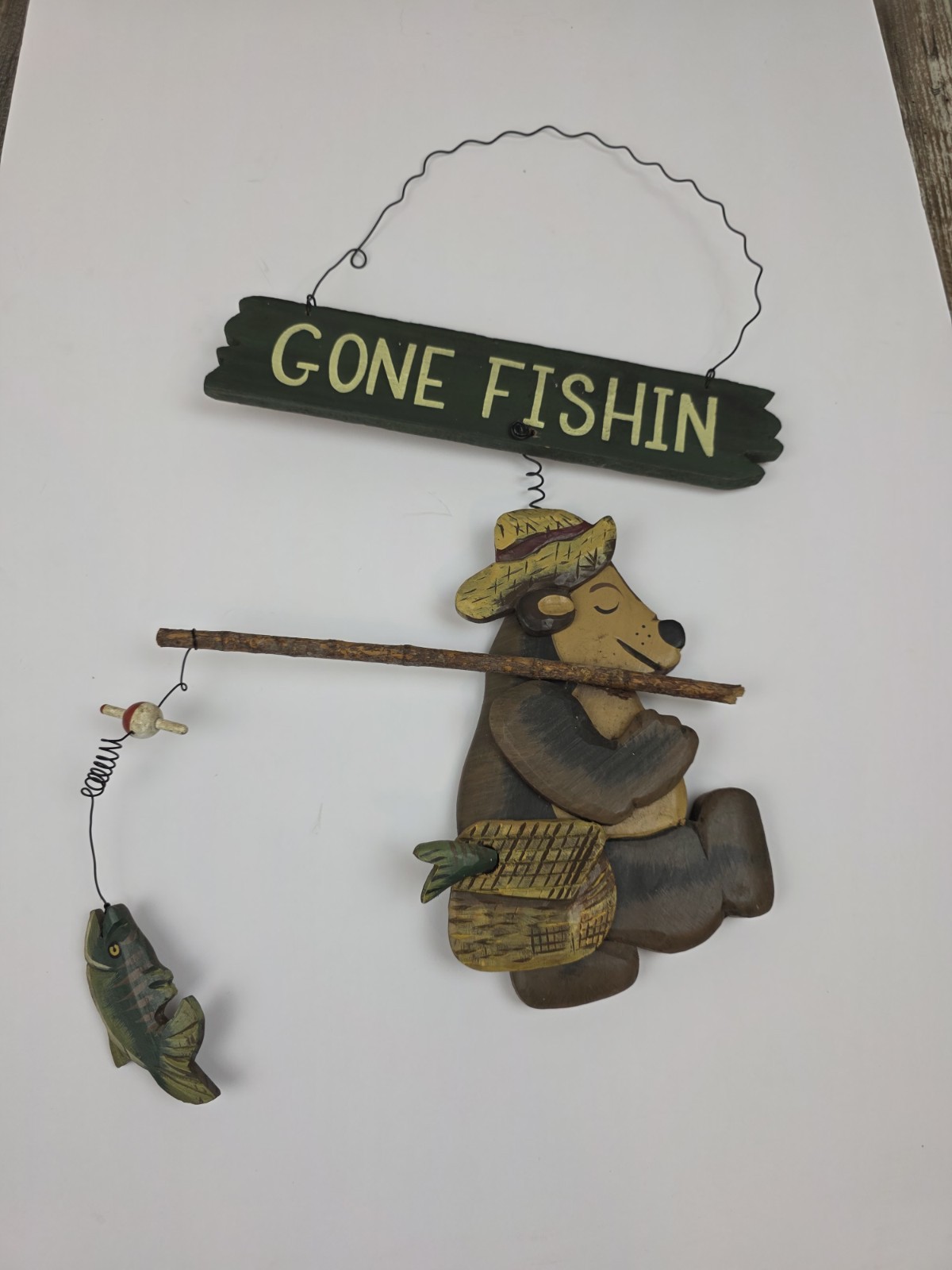 Handmade Wooden Sign Bear Gone Fishing . Cabin Decor Man Cave. 🤎💜🩵💛