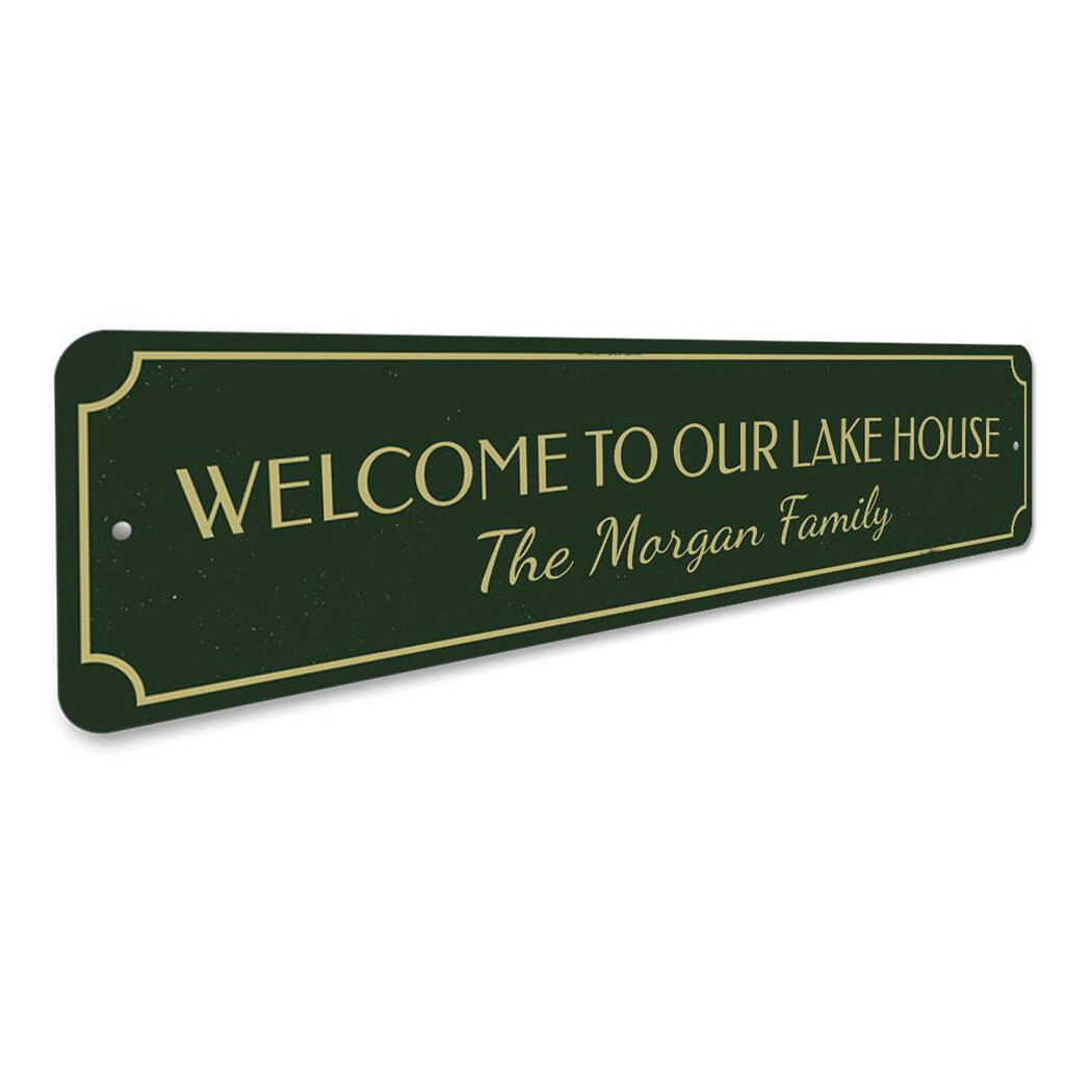 Welcome Family Name Lake House Sign, Personalized Family Lake Metal Wall Decor