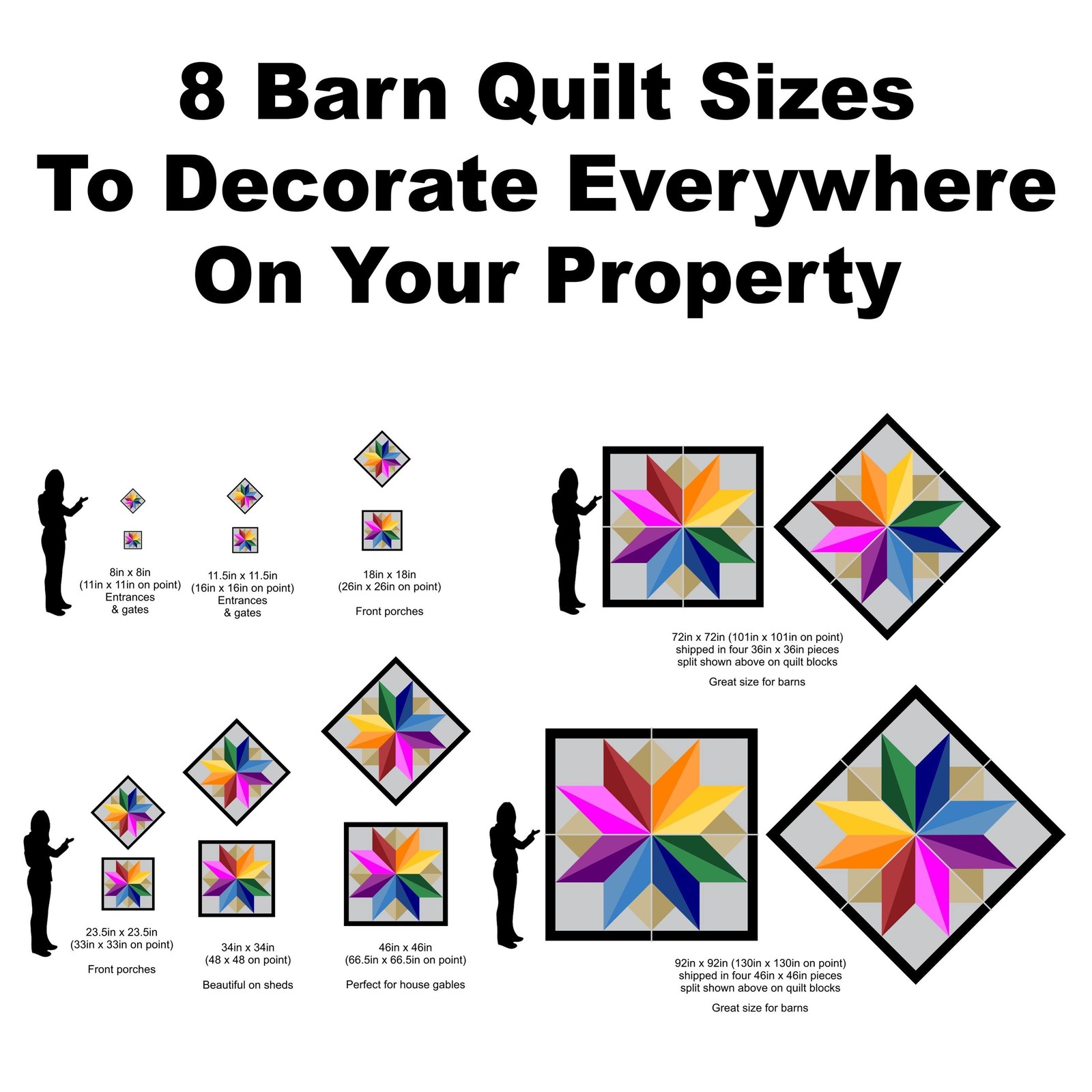Barn Quilt Square, 8 Sizes, Outdoor & Indoor Wall Art, Home Decor, BQ104-01
