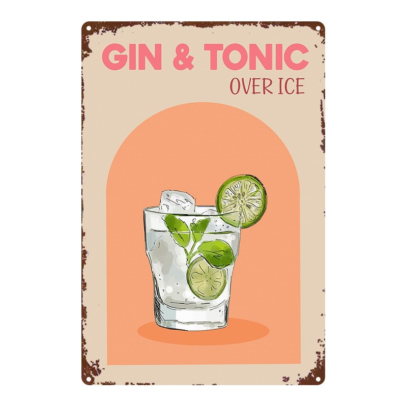 Metal Gin And Tonic Sign Square 8X12 Inches