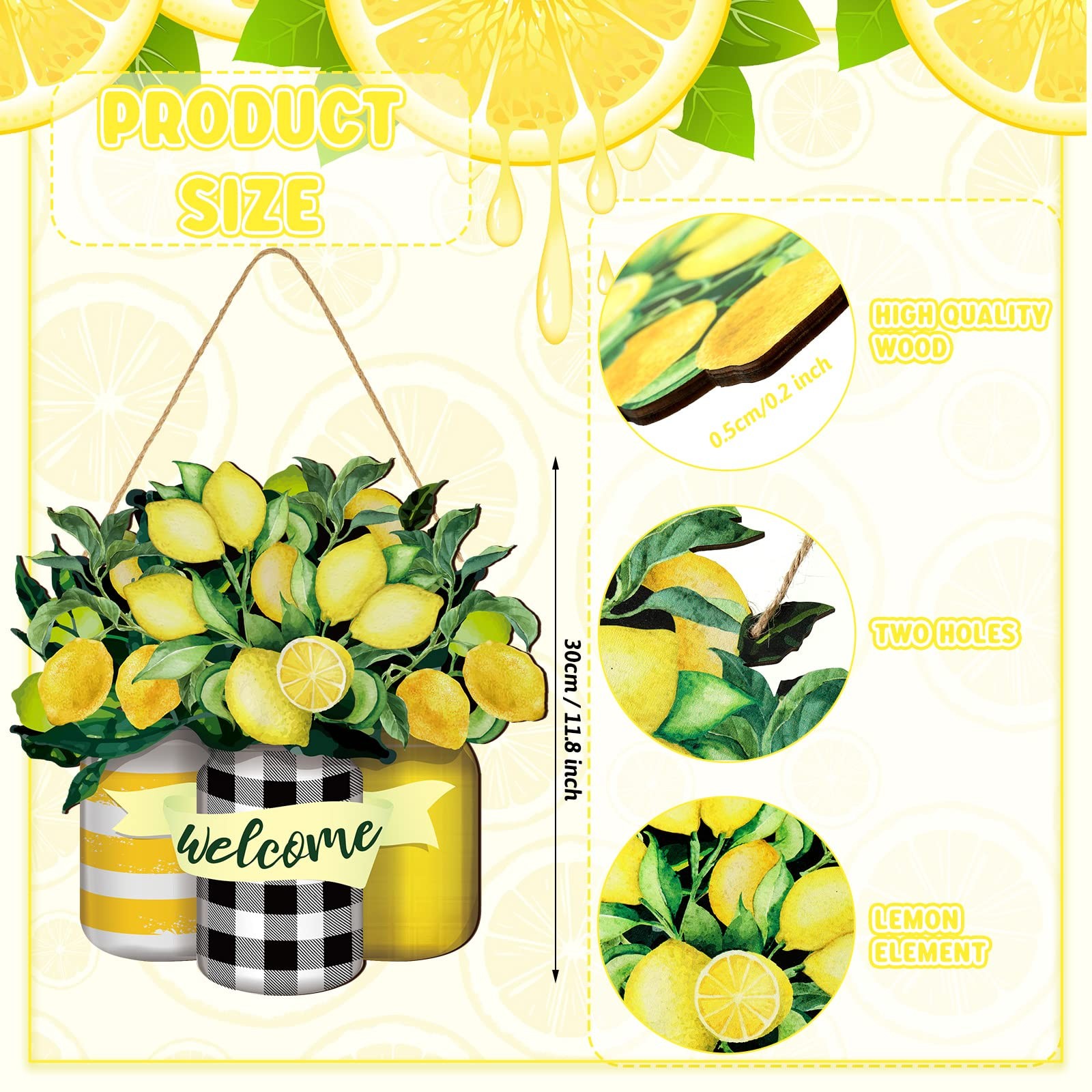 Summer Decorations Lemon Welcome Wooden Door Wall Hanging Sign Gift